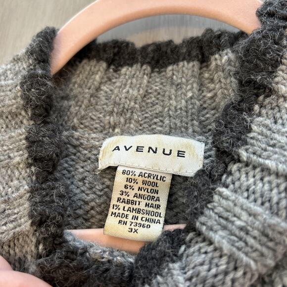 Vtg Avenue Gray White Fair Isle Wool Angora Blend Sweater Womens Sz 3X - Picture 4 of 7
